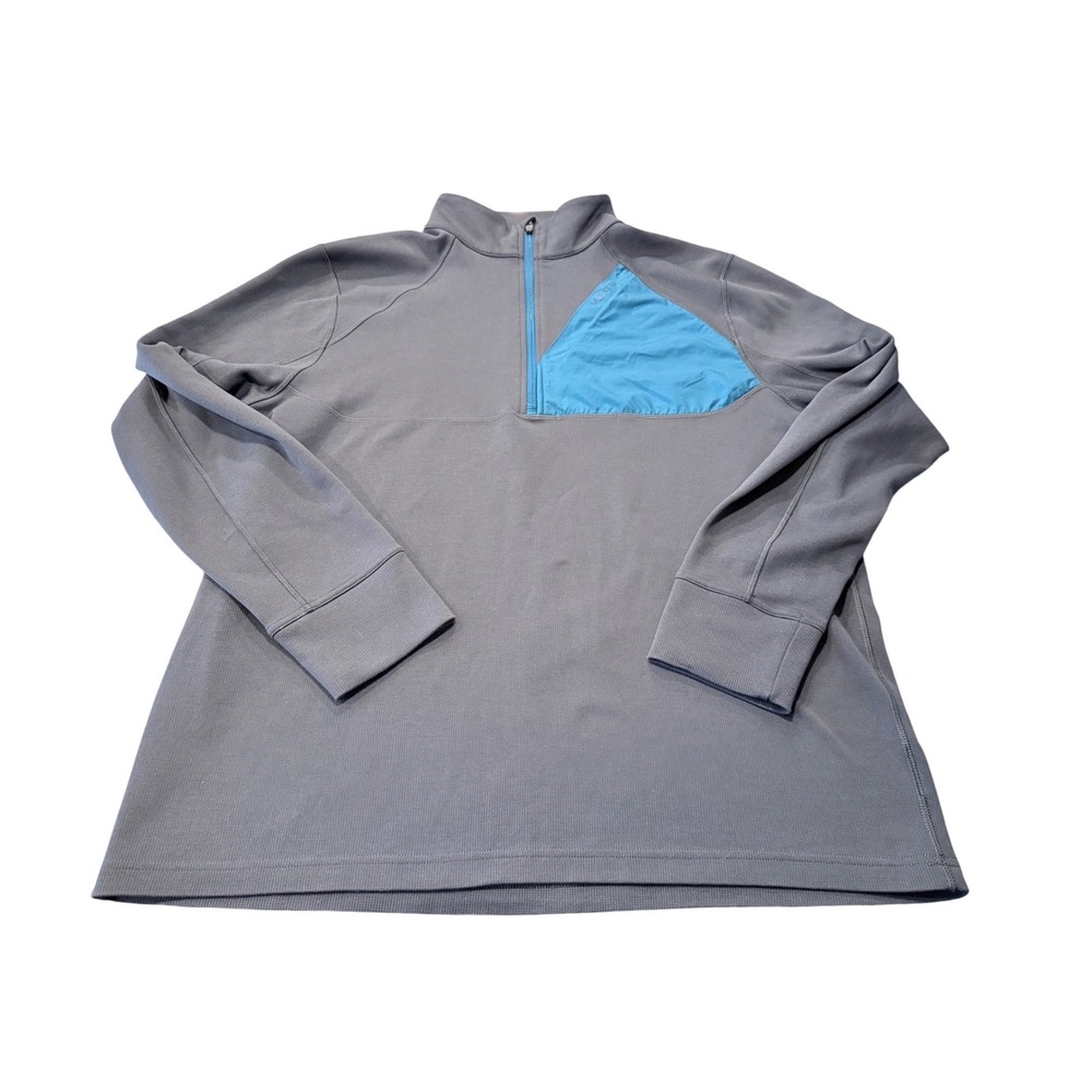 Marmot Mens XL Grey Blue Grid Fleece Quarter Zip Pullover Technical Active Top